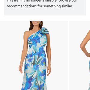 Adrianna Papell Blue and Teal Floral One-Shoulder Evening Gown